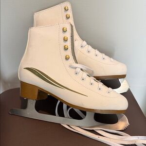 White Ice Skates with Gold Accents